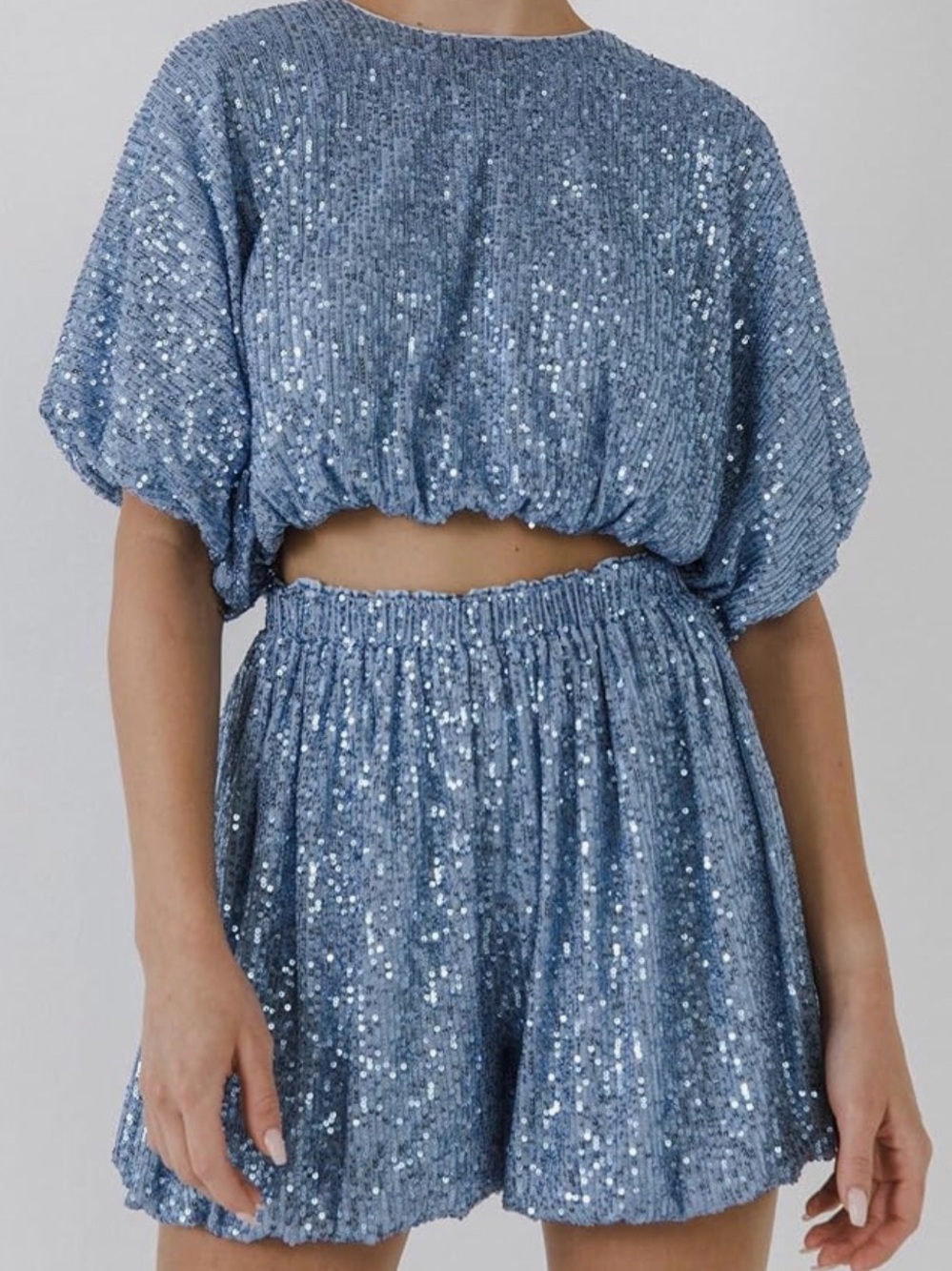 Endless Rose Light Blue Sequin‎ Cropped Top medium